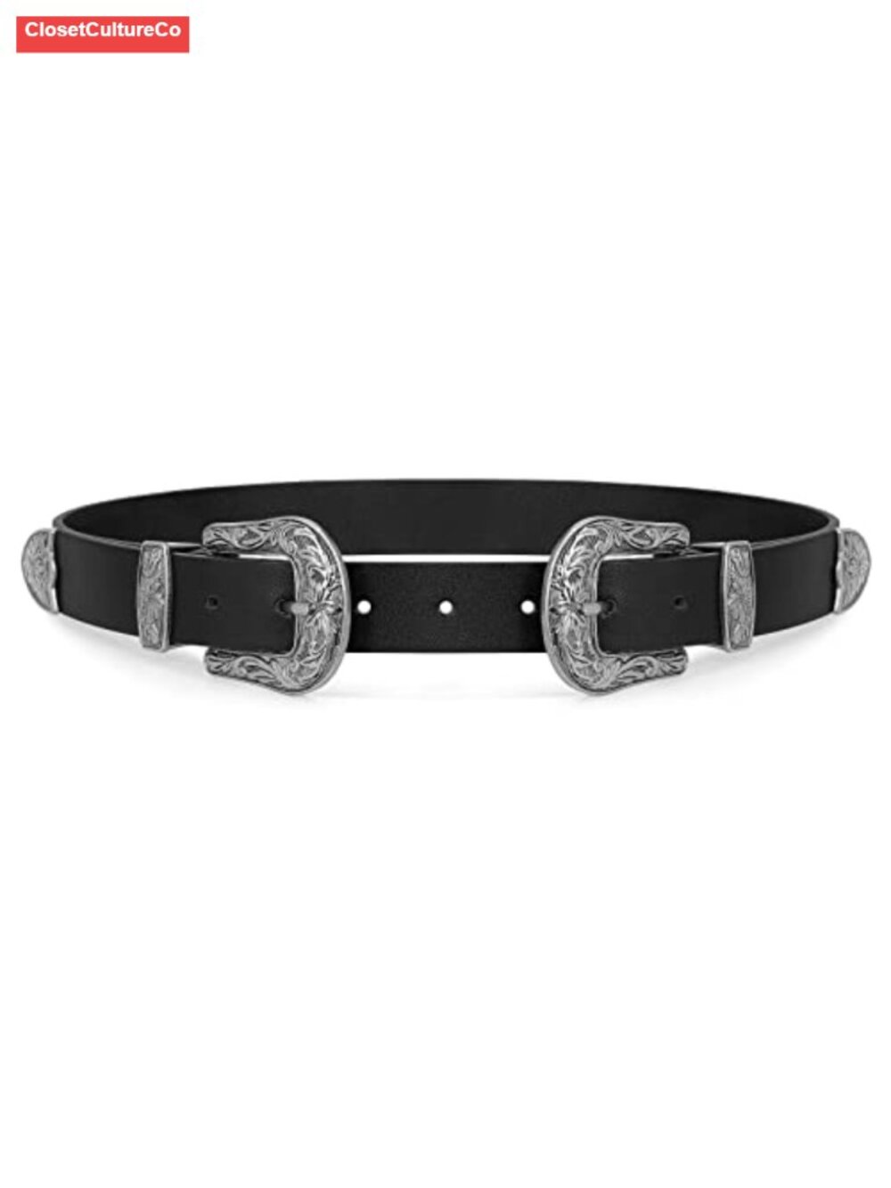 Double Buckle Western Belt Soft Leather Retro Cowgirl Waist Belt for Jeans
